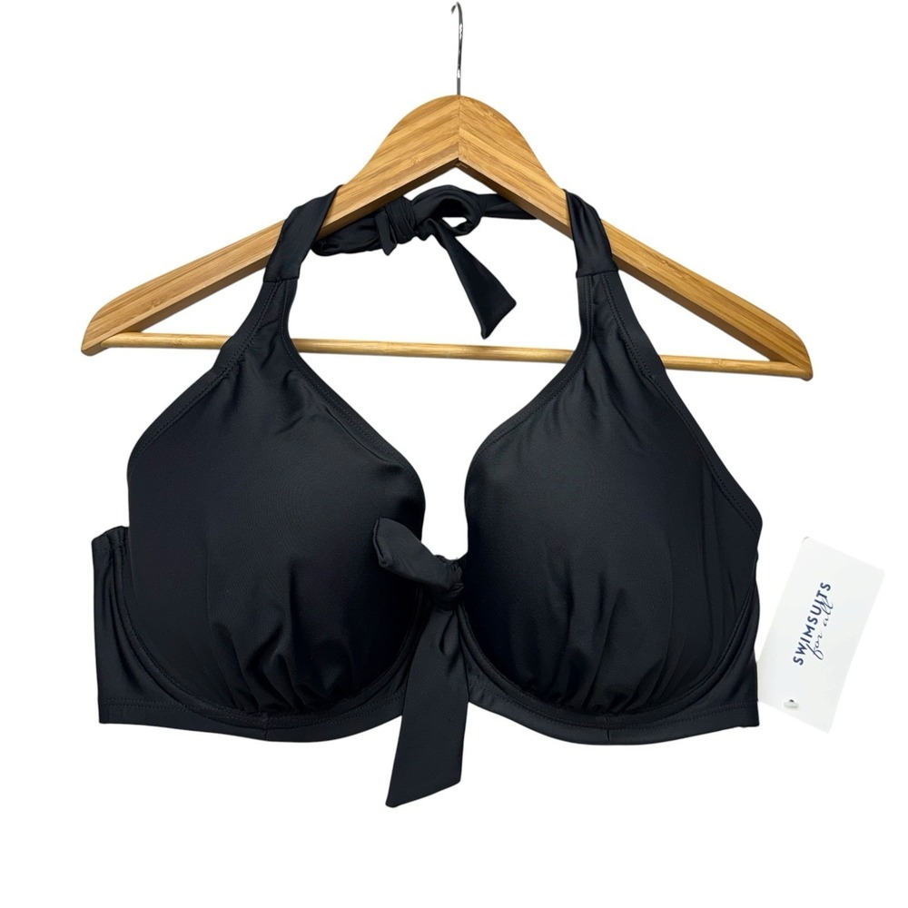 Swimsuits For All Womens Bikini Top 14 Black Underwire Halter Swim